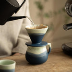 Load image into Gallery viewer, Handmade Gradient White Blue Pour Over Coffee Maker with Pour Set Fambe Ceramic Coffee Dripper Brewer Heat Resistant Coffee Pot Decanter ACM07G
