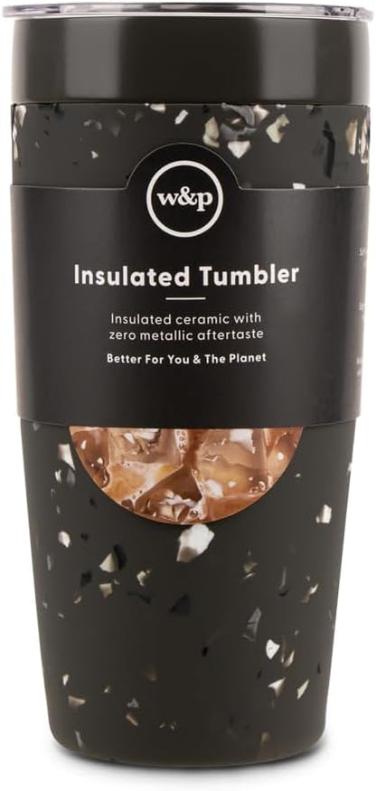 W&P Porter Insulated Tumbler 20 oz | No Metallic Aftertaste Ceramic Coated for Water, Coffee, & Tea | Wide Mouth Vacuum Insulated | Dishwasher Safe, Charcoal Terrazzo
