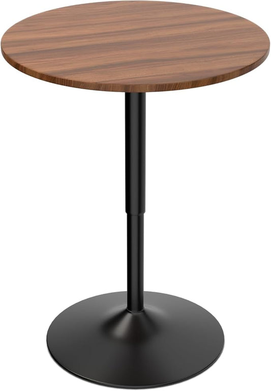 Magshion Round Bar Table, Height-Adjustable 27.5"-36" Tall Pub Tables with Black Leg and Sturdy Base, 360° Swivel Table for Kitchen Bistro Bar Cocktail Table (Brown)