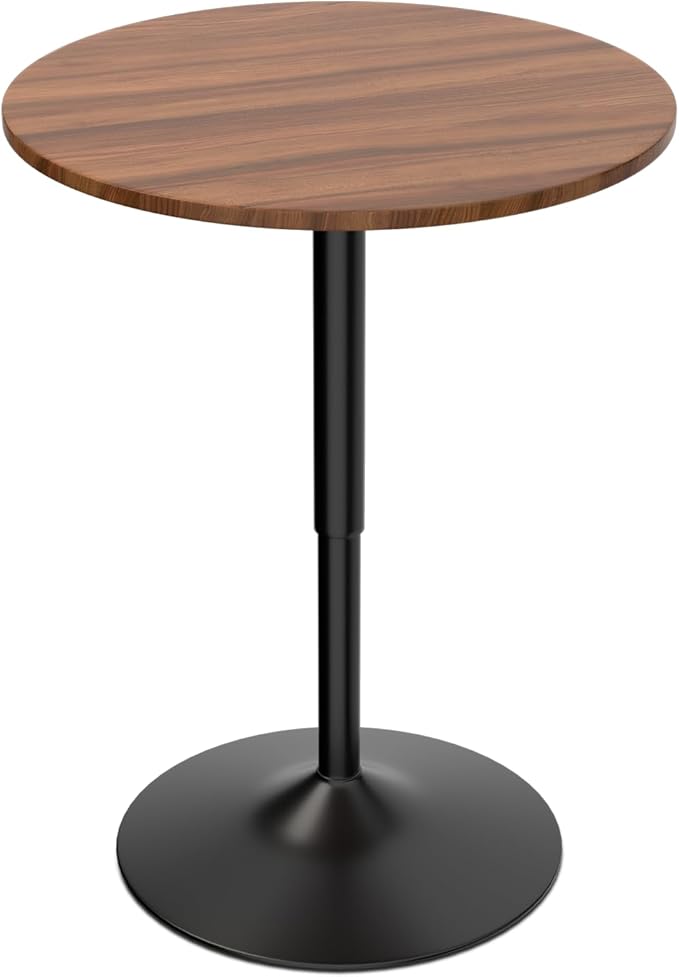 Magshion Round Bar Table, Height-Adjustable 27.5"-36" Tall Pub Tables with Black Leg and Sturdy Base, 360° Swivel Table for Kitchen Bistro Bar Cocktail Table (Brown)