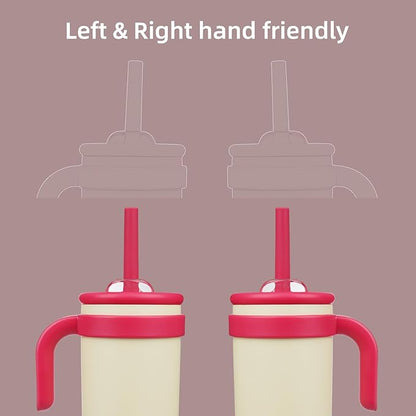 14 oz Tumbler with Side Handle, Insulated Water Bottle with Straw and 2 in 1 Lid, Stainless Steel Cup Travel Coffee Mug for Sports Office Gym,Cream