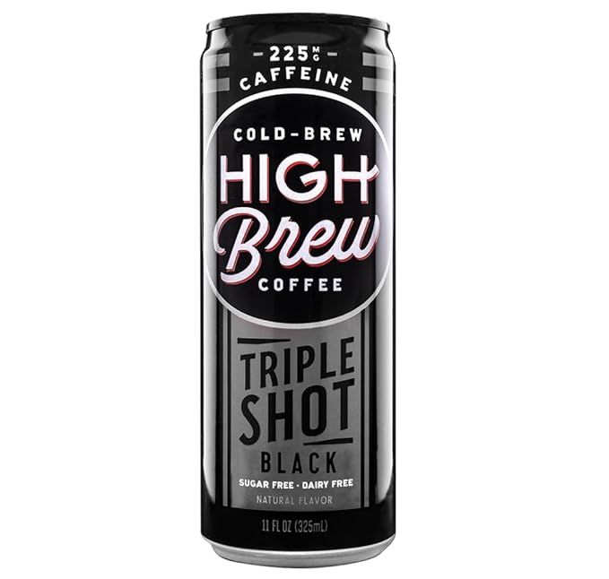 High Brew Coffee | Lightly Sweetened Cold Brew Iced Coffee with Pure Cane Sugar – 225 mg Natural Caffeine, Patiently Brewed, Never Heated. Low-Acid, Ready-to-Drink | 8 oz Can (Triple Shot Black)