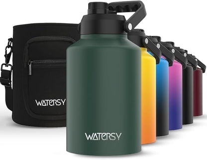 1 Gallon Water Bottle Insulated(Cold for 48 Hrs),BPA Free&Leak Proof,128oz Stainless Steel Water Jug,Big thermo,Large Water Bottle with Handle for Gym,Hiking,Camping&Travel,Dark Green