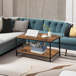 Load image into Gallery viewer, SENIG Small Brown Rectangle Wood and Metal Coffee Table with Storage Shelf for Small Living Rooms