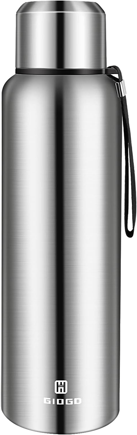 Insulated vacuum Thermo Bottle 1500ml/50.7oz with cup Stainless steel coffee bottles for hot and cold drink water flask.(Silver,1500ml)
