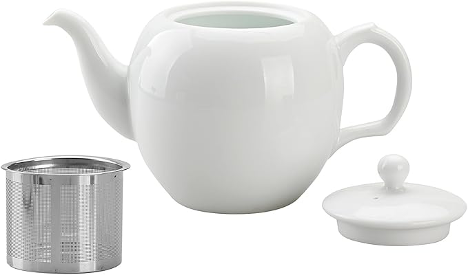 Teapot with Infuser Ceramic Tea Pot with Removable Stainless Steel Fliter for Loose Tea 15.80 OZ/450ml (1-2cups) Teapots for Tea Coffee Milk for Office Home Men Women (White)