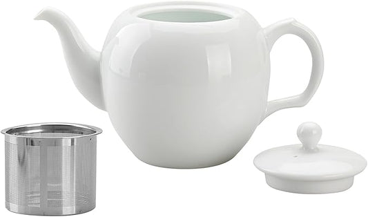 Teapot with Infuser Ceramic Tea Pot with Removable Stainless Steel Fliter for Loose Tea 15.80 OZ/450ml (1-2cups) Teapots for Tea Coffee Milk for Office Home Men Women (White)