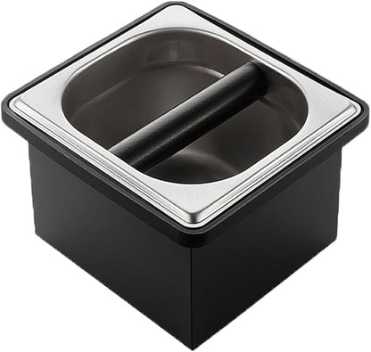Coffee Knock Box, Stainless Steel Coffee Espresso Knock Box Coffee Grounds Bin with Noise Reduction Rubber Ring, Barista Espresso Machine Accessories