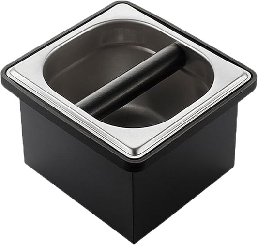 Coffee Knock Box, Stainless Steel Coffee Espresso Knock Box Coffee Grounds Bin with Noise Reduction Rubber Ring, Barista Espresso Machine Accessories
