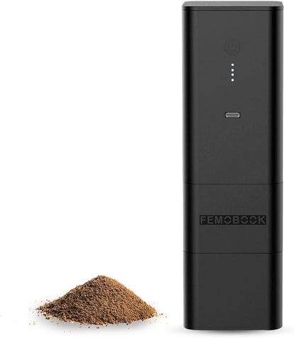 Femobook-A2 Portable Electric Coffee Grinder, Cordless Burr Grinder USB Rechargeable Coffee Grinder Magnetic Grounds Cup for Espresso Pour Over Travel & Home Brewing, Black