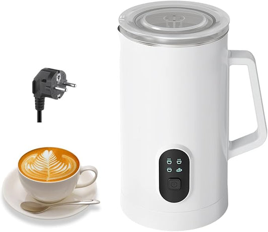 4 IN 1 Electric Milk Frother, Automatic Hot & Cold Milk Foamer, 19.6oz/580ml Large Capacity for Latte Coffee Hot Chocolates Cappuccino (White, 220V EU PLUG)