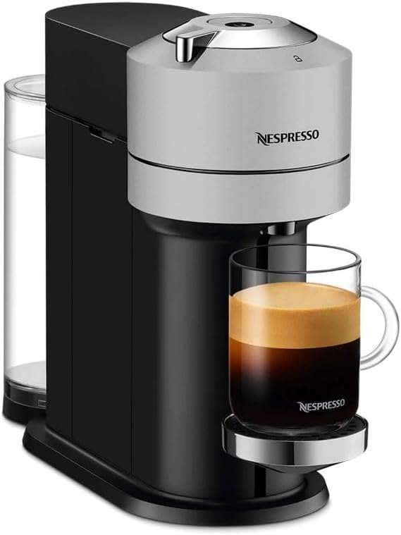 Nespresso Vertuo Next Deluxe Compact and Slim-Fit Design Coffee and Espresso Machine for 6 Cup Sizes of Coffee (Pure Chrome) with Nespresso Vertuo Sample Pack 12 Capsules (2 Items)