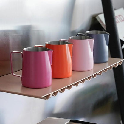 watchget Stainless Steel Milk Frothing Pitcher 12oz/350ml - Espresso Steaming Pitcher for Cappuccino, Latte Art, Coffee Machine Accessories Milk Jug Coffee Frother Cup, Rose Red