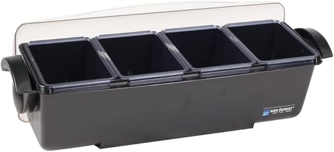 San Jamar Dome Garnish Center 4 Tray with Dome Lid for Kitchen, Bar, and Restaurants, Plastic, 12 Pints, Black