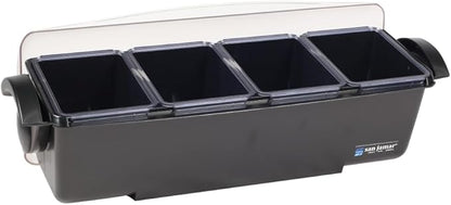 San Jamar Dome Garnish Center 4 Tray with Dome Lid for Kitchen, Bar, and Restaurants, Plastic, 12 Pints, Black