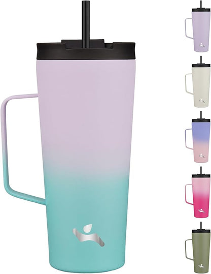 Insulated Tumbler with Handle and Straw, 22 OZ Travel Coffee Mug Stainless Steel Cup Metal Water Bottle,Lavender Green
