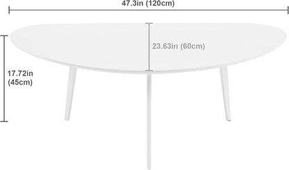 FIRMINANA Mid Century Modern Coffee Table,Large Oval White Coffee Table for Living Room,for Small Spaces,White-47.3" W x 23.63" D x 17.72" H