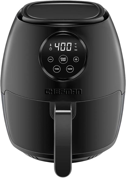 CHEFMAN Small Air Fryer Healthy Cooking, 3.6 Qt, User Friendly, Nonstick, Digital Touch Screen, Dishwasher Safe Basket, w/ 60 Minute Timer & Auto Shutoff, Matte Black, Cookbook Included