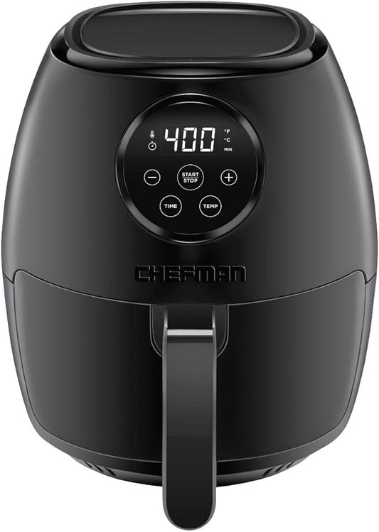 CHEFMAN Small Air Fryer Healthy Cooking, 3.6 Qt, User Friendly, Nonstick, Digital Touch Screen, Dishwasher Safe Basket, w/ 60 Minute Timer & Auto Shutoff, Matte Black, Cookbook Included