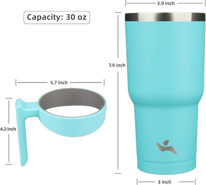 30 oz Tumbler with Handle and 2 Straw 2 Lid, Insulated Water Bottle Stainless Steel Vacuum Cup Reusable Travel Mug,Turquoise