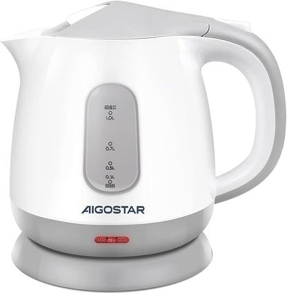 Aigostar Small Electric Kettle, 1L Portable Electric Tea Kettle 1100W with Automatic Shut-Off and Boil Dry Protection, Travel Hot Water Boiler Cordless for Making Coffee and Tea, BPA-Free, Grey