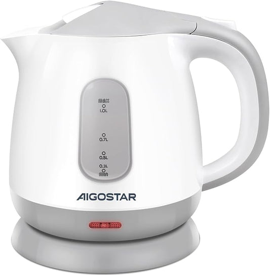 Aigostar Small Electric Kettle, 1L Portable Electric Tea Kettle 1100W with Automatic Shut-Off and Boil Dry Protection, Travel Hot Water Boiler Cordless for Making Coffee and Tea, BPA-Free, Grey