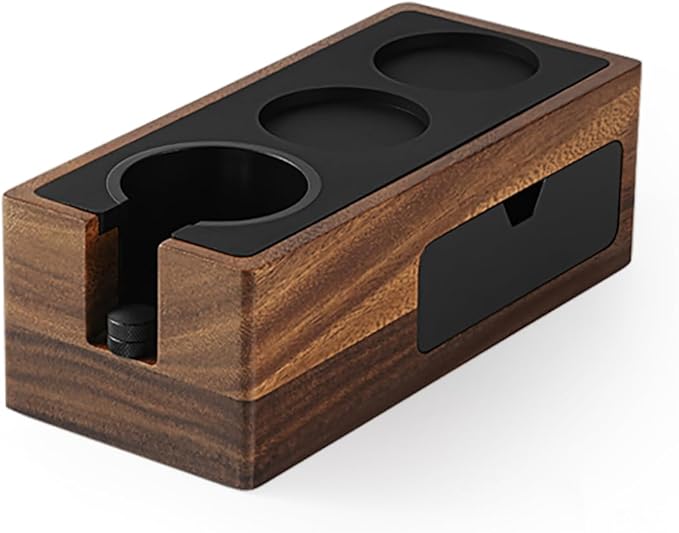 MHW-3BOMBER Espresso Tamping Station, 4 in 1 Walnut Espresso Organizer Box with Magnetic Drawer for Storage 51-58mm Espresso Tamper,Distributor,Portafilter and Espresso Accessories,CH6718