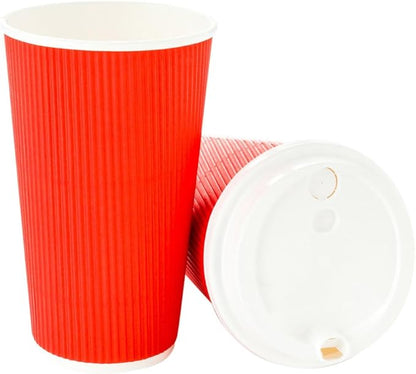 Restaurantware 16 Ounce Ripple Wall Disposable Coffee Cups, 500 Insulated Red Paper Tumblers with Rolled Rim Design, Lids Sold Separately for Hot Drinks like Tea, Hot Chocolate, and More