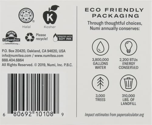 Numi Tea Jasmine Green Tea - Medium Caffeine - 18 Bags (Pack of 2)