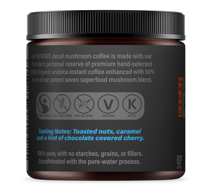 La Republica Founders Reserve Decaf Instant Mushroom Coffee Organic (35 Servings), Premium 50% More Shrooms, Rich Flavor