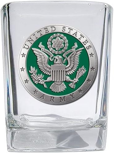 Heritage Pewter Army Square Shot Glass | Hand-Sculpted 1.5 Ounce Shot Glass | Intricately Crafted Metal Pewter Alma Mater Inlay