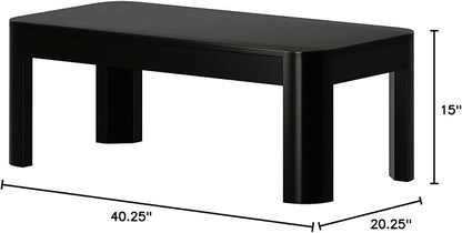 Plank+Beam Small Modern Rounded Coffee Table, 40 Inch, Solid Wood Contemporary Center Table for Living Room, Rectangle Tea Table, Black