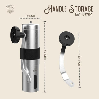 Manual Coffee Grinder — Stainless Steel Conical Burr Coffee Bean Grinder with Hand Crank, 18 Adjustable Settings, Storage Pouch and Sturdy Grip — Portable Coffee Grinder for Camping or Travel