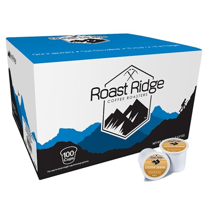 Roast Ridge Single Serve Coffee Pods for Keurig K-Cup Brewers, Coconut Caramel, Medium Roast, 100 Count