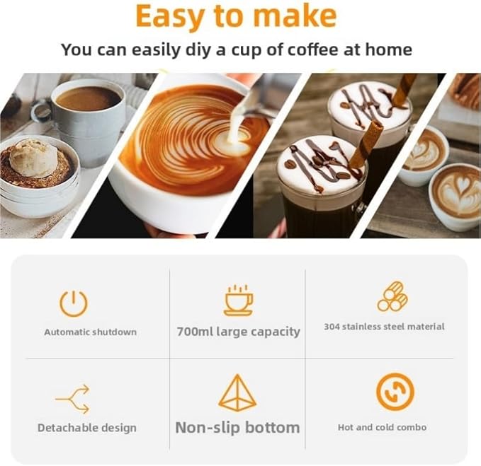 4-in-1 Electric Frother and Steamer,23.67oz/700ml Automatic Hot and Cold Foam Maker and Milk Warmer,Large Capacity Coffee Frother For Latte,Cappuccino,Mocha, Hot Chocolate