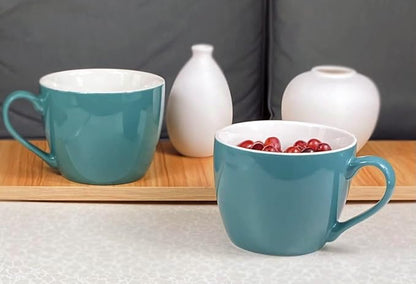 MECOWON 30 OZ Porcelain Coffee Mugs, Set of 2 Large Mugs for Soup, Cereal and Salad (Teal (bluish - green))