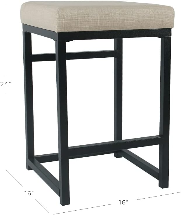 HomePop Home Decor | Modern 24-Inch Counter Stool | Backless Metal Frame Bar Stools Counter Height | Decorative Home Furniture, Natural