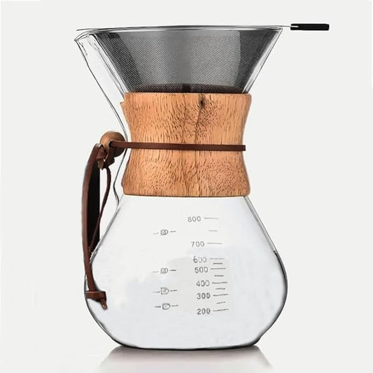 New York's Favorite Coffee - 6 Cup Pour Over Coffee Maker,Borosilicate Glass Carafe with Wooden Collar,Drip Coffee Brewer for Home & Office,Dishwasher Safe