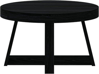 Plank+Beam Classic Round Coffee Table, 30 Inch Farmhouse Coffee Table, Mini Center Tables for Small Spaces, Small Living Space Tea Table, Black Wirebrush