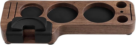 Wooden Espresso Tamping Station, Portafilter Tamping Stand Espresso Coffee Organizer Box Fit for Storage 51, 53, 58MM Espresso Tamper Mat Portafilter Holder, (Accessories not included)