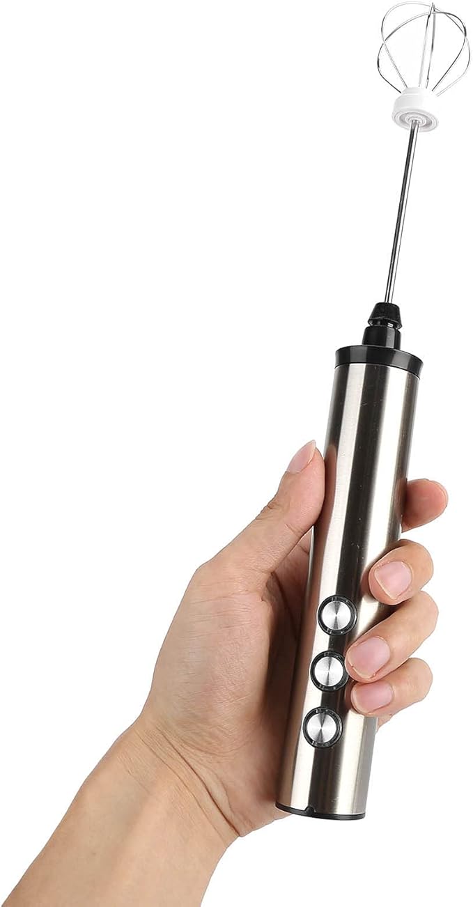 Stainless Steel Electric Milk Frother USB Charging Handheld Egg Beater for Kitchen Latte Art