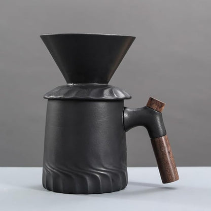 Handmade Black Pour Over Coffee Maker Set, Ceramic Coffee Dripper Brewer Heat Resistant Coffee Pot Decanter ACM02B