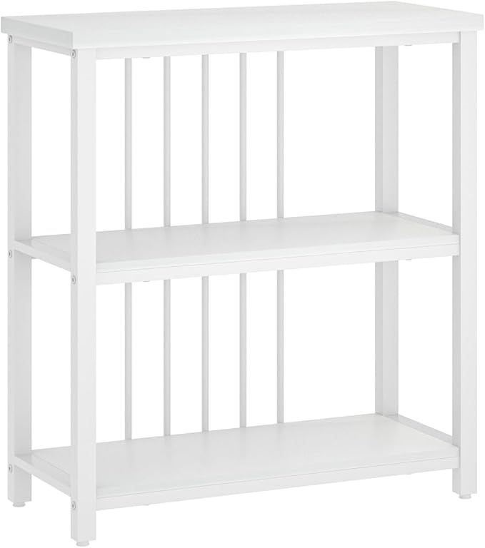 FOLUBAN Small Bookshelf, Modern 3 Tier Book Shelf, Wood and Metal Bookcase for Home Office Living Room Bedroom, White Oak