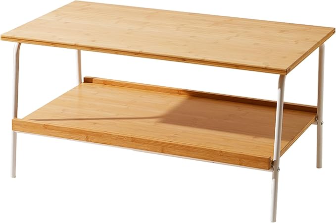 Coffee Table with 2 Tier Storage- Farmhouse Bamboo Coffee Tables, Mid Century Modern Center Table, Tea Tables for Living Room, Bedroom, Office, Patio (Natural)