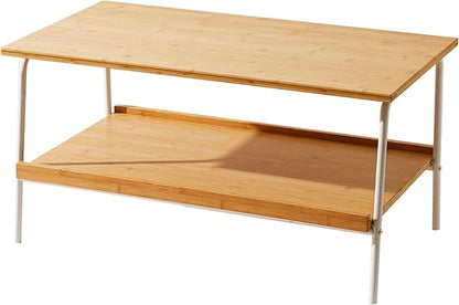 Coffee Table with 2 Tier Storage- Farmhouse Bamboo Coffee Tables, Mid Century Modern Center Table, Tea Tables for Living Room, Bedroom, Office, Patio (Natural)