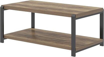 EXCEFUR Modern Coffee Table, Rustic Wood and Metal Center Table for Living Room, Industrial Rectangle Cocktail Tea Table with Storage, Oak