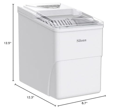 Silonn Ice Makers Countertop, 9 Bullet Ice Cubes Ready in 6 Minutes, 26lbs in 24Hrs Portable Ice Maker Machine Self-Cleaning, 2 Sizes of Bullet-Shaped Ice for Home Kitchen Office Bar Party, White