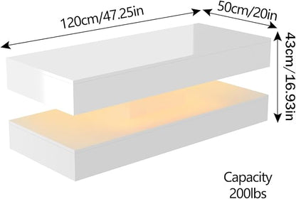 Uspeedy 47.3in Large High Glossy LED Coffee Table with 2 Storage Drawers,Black/White Modern Coffee Tables for Living Room,Living Room Tables,APP LED Lights (White)