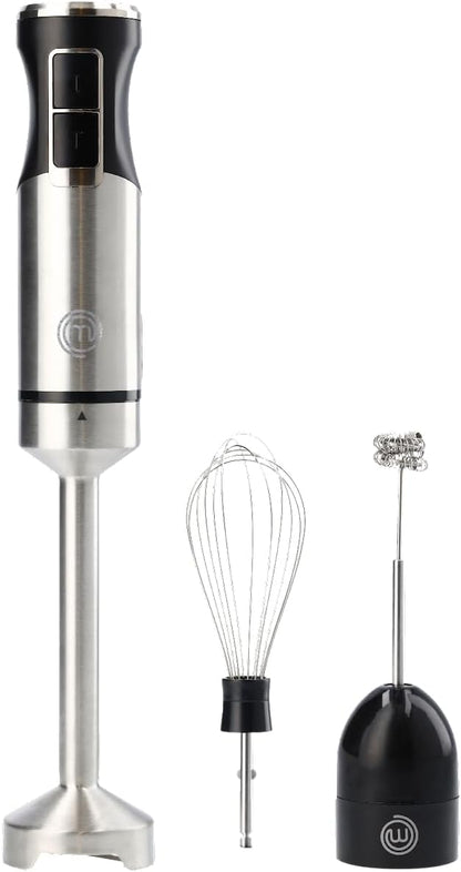 MasterChef Immersion Blender Handheld with Electric Whisk & Milk Frother Attachments, Hand Held Stainless Steel Stick Emulsifier for Making Baby Food, Soup, Puree, Cake, Cappuccino, Latte etc, 400W