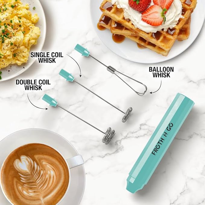 Zulay Kitchen FrothMate Powerful Milk Frother Portable & Compact Handheld Foam Maker Lattes, Cappuccinos (Aqua, Froth N Go)